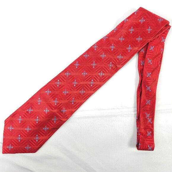 Villa Bolgheri Italia Red Geometric Shape Silk Tie 59" x 3.75" Made in Italy - Picture 2 of 8